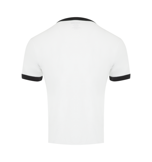 Image 2 of 2 - WHITE - PLEASURES Big Load Ringer Tee featuring short sleeves, crew neck, contrast trim and graphic on front. 100% cotton.