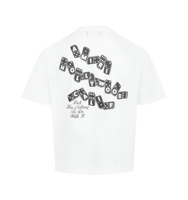 Image 2 of 2 - WHITE - AMIRI Domino Tee featuring round neck, chest logo, back graphic print, short sleeves, straight hem and tonal stitching. 100% cotton.