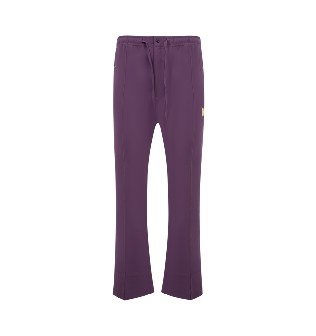 Image 1 of 3 - PURPLE - NEEDLES Piping Cowboy Pant featuring drawstring at elasticized waistband, four-pocket styling, zip fly, logo embroidered at front, pinched seam at front legs and satin piping at outseams. 89% polyester, 11% polyurethane. Made in Japan.