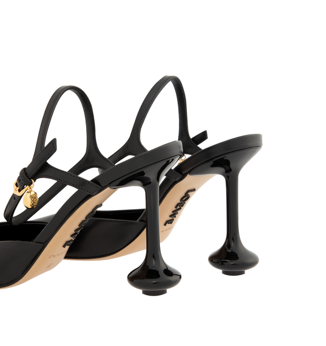 Image 3 of 4 - BLACK - Loewe Women's Toy Ankle-strap Pump in lambskin with a signature toe shape, adjustable ankle strap with buckle closure, Anagram Pebble embellishment, 90mm lacquered Toy heel, and leather outsole. Made in Italy.