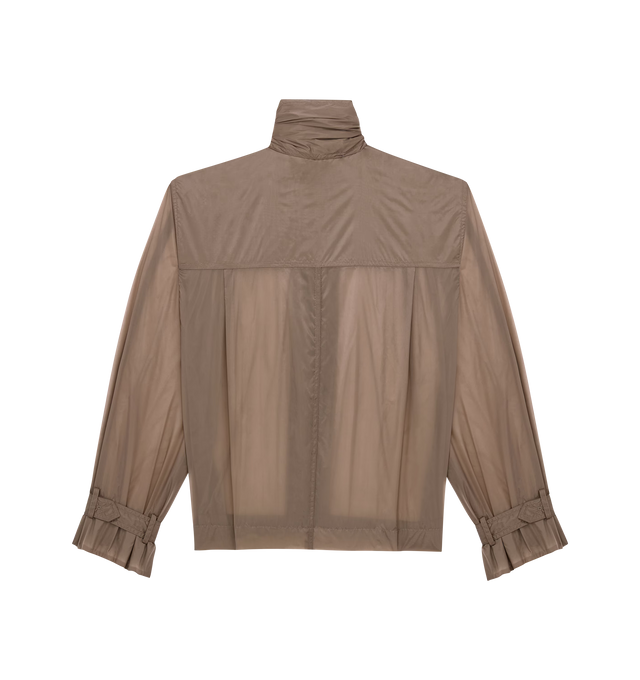 Image 2 of 2 - BROWN - SAINT LAURENT Lavallire Blouse in nylon sheer featuring a buckled lavallire collar, exaggerated shoulders, strapped cuffs, front button closure, strapped cuffs and shoulder boning. 100% nylon. Made in Italy.