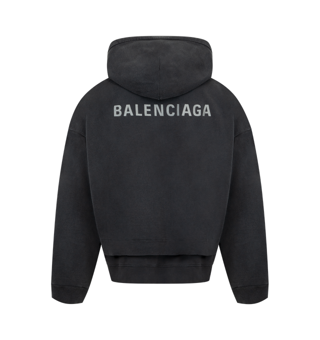 Image 2 of 3 - BLACK - BALENCIAGA Layered Zip-Up Hoodie featuring dry fleece, layered construction: 2 hoodies, hood without drawstring, dropped shoulders, zipped front, double-ended zip fastening, 2 pockets at front, gathered at cuffs and waistline, Balenciaga Back artwork embroidered at front and back on the first hoodie and Political Campaign artwork embroidered at chest on the second one. 100% cotton. Made in Portugal.