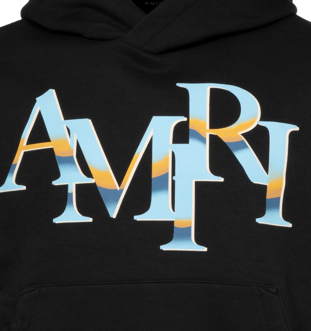 Image 3 of 3 - BLACK - AMIRI Staggered Chrome Hoodie featuring regular-fit, fixed hood, graphic logo text at chest and kangaroo pocket at front. 100% cotton. 