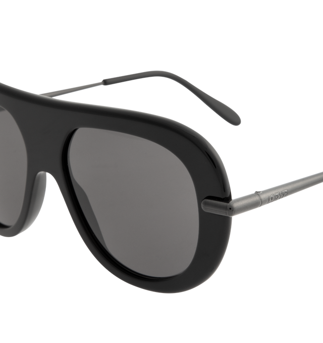 Image 3 of 3 - BLACK - LOEWE Slim Pilot Sunglasses featuring a full rim and aviator frame, slim metal and acetate construction, international fit, UVA/UVB protection, acetate tips and engraved LOEWE. Made in Italy.