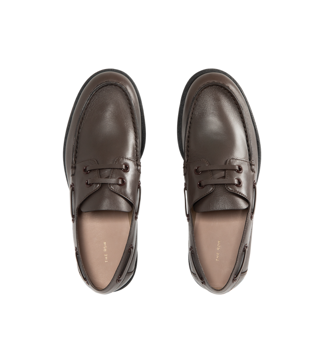 Image 4 of 4 - BROWN - THE ROW Novus Sailor Loafers featuring cow leather upper and sole, lace-up front, cow leather footbed and lining and square toe. Made in Italy.