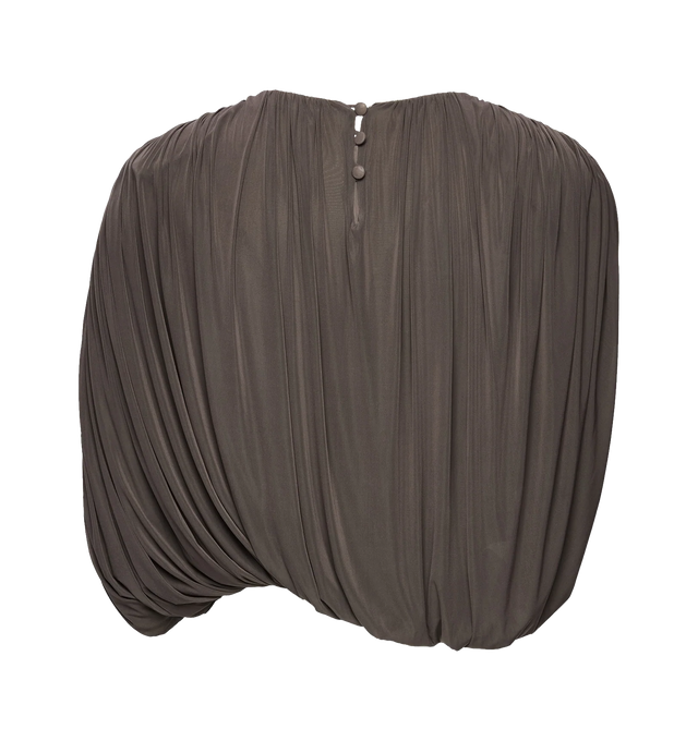 Image 2 of 2 - BROWN - MAGDA BUTRYM Ruched Bubble Top featuring a sculptural sleeveless blouse crafted from a soft cupro blend with added stretch, a rounded neckline, voluminous draping gathered at the top and hem, a smooth inner lining, light shoulder padding, elasticated hem and fastens at the back with three covered buttons and loop closures. 92% cupro, 8% elastane.
