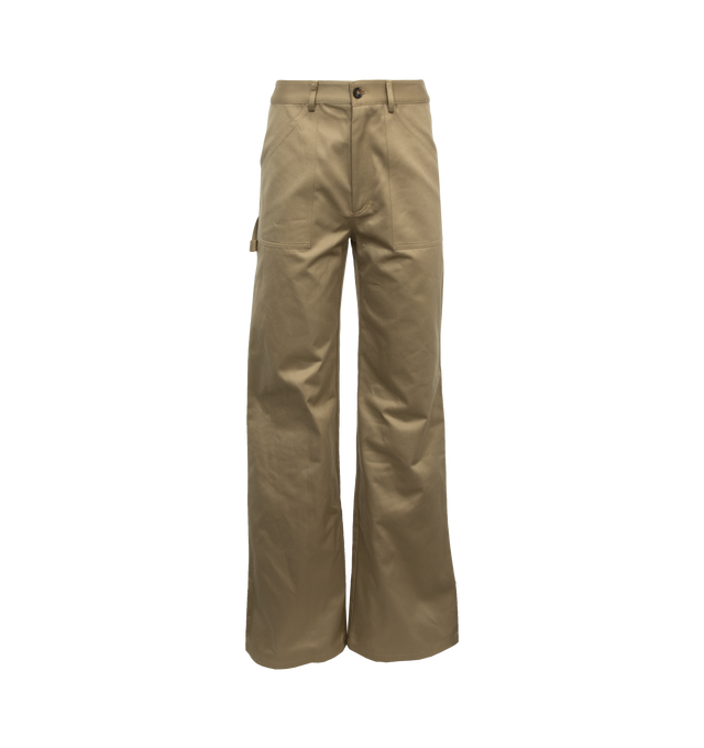 Image 1 of 4 - NEUTRAL - NILI LOTAN QUENTIN PANT featuring super high-rise, straight leg pant, front patch pockets, carpenter tabs, back patch pockets, hammer loop, centerfront zip and button closure. 100% cotton.  