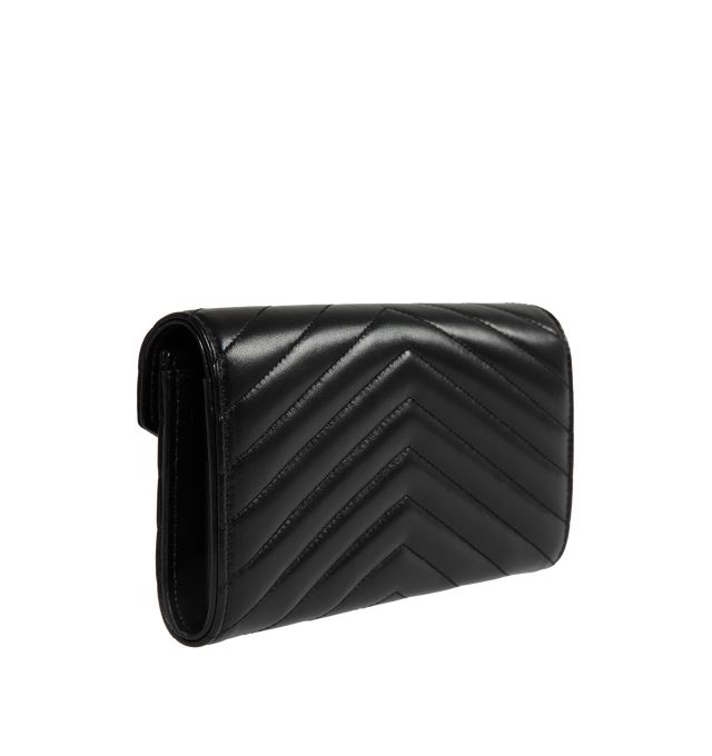 Image 2 of 3 - BLACK - SAINT LAURENT Large Flap Wallet featuring quilted overstitching, leather lining, snap button closure, twelve card slots, one coin pocket, two bill compartments and two receipt compartments. 7.5" X 4.3" X 1.2". 100% lambskin.   