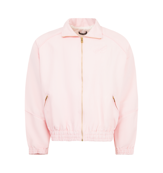 Image 1 of 3 - PINK - WILLY CHAVARRIA Ruff Rider Track Jacket featuring cotton jacket with viscose and cotton blend lining, tone-on-tone logo embroidery, front zip closure, high neck, pockets, long raglan sleeves with elastic cuffs and elastic hem. 100% cotton.