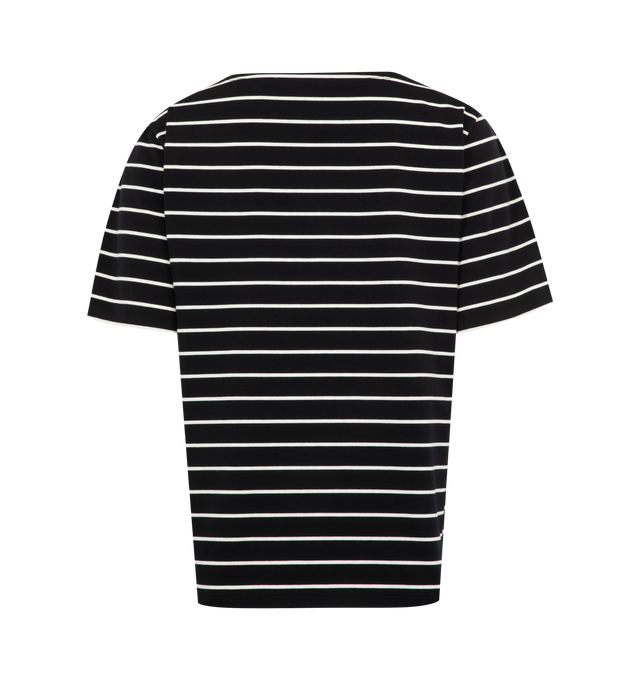Image 2 of 2 - BLACK - LIBERTINE 1972 Paris Tee featuring crew neck, short sleeves, fitted, stripes throughout and print on front. 100% cotton. Made in USA.