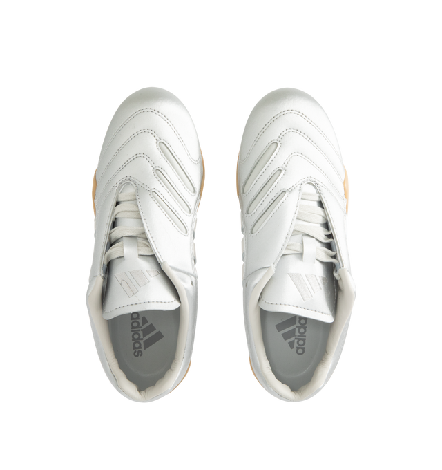 Image 5 of 5 - SILVER - ADIDAS Taekwondo Mei Elite Sneaker featuring regular fit, lace closure, synthetic and leather upper, textile and leather sockliner, rubber outsole, asymmetric lacing, decorative stitching on the toe and stripes wrapped around the outsole.