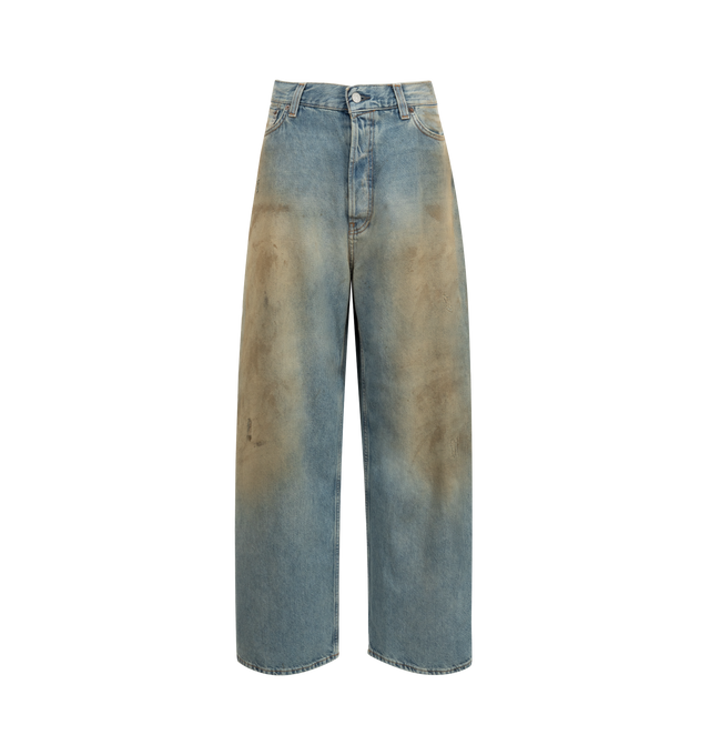 Image 1 of 4 - BLUE - ACNE STUDIOS Penicillin Jean featuring loose fit jeans, low waist, super baggy leg, long length, 5-pocket construction and button fly. 100% cotton.