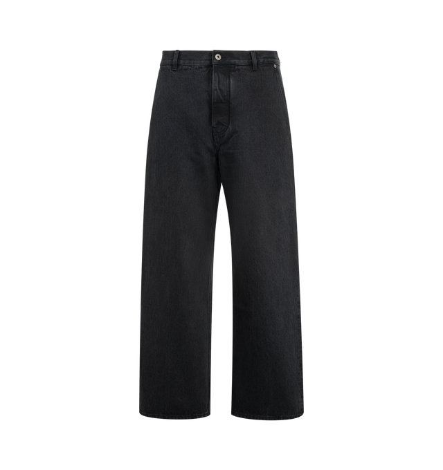 Image 1 of 3 - BLACK - LOEWE Jeans in medium-weight washed cotton denim featuring regular fit, regular length, mid waist, straight leg, concealed button fly, front slash pockets, rear patch pockets and leather side pocket, hammer loop and LOEWE debossed leather patch placed at the back. Cotton. Made in Italy.