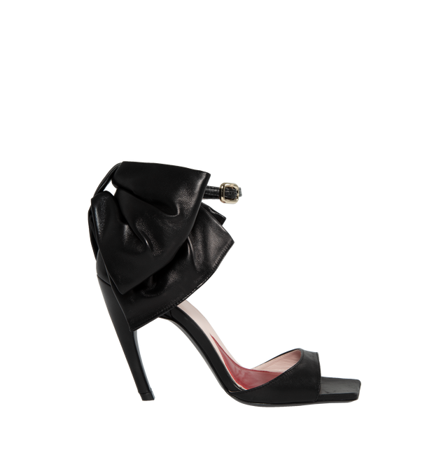 Image 1 of 4 - BLACK - ROGER VIVER Heeled snadlas made of black lambskin featuring 100mm heel,  square open toe, buckle-fastening ankle strap. Lamb leather upper and leather sole. Made in Italy. 