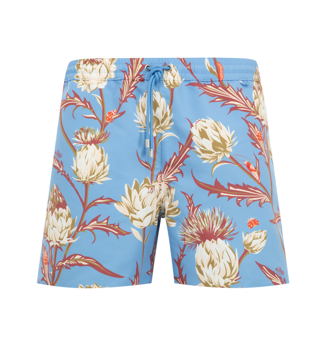 Image 1 of 3 - MULTI - LOEWE PAULA'S IBIZA Swim Shorts in lightweight technical shell featuring an allover artichoke flowers print, regular fit, short length, elasticated waist with drawstring, rear flap pocket with Velcro fastening and eyelets, technical mesh lining and anagram snap button placed on the rear flap welt pocket. Polyester. Made in Italy.