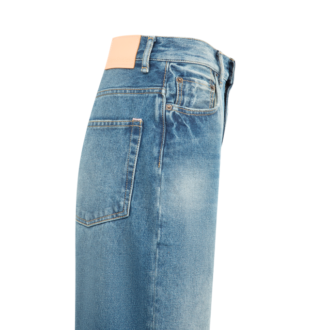 Image 3 of 3 - BLUE - ACNE STUDIOS 2022 Vintage Blue Jeans featuring heavyweight, non-stretch denim, fading and whiskering, full length, wide-leg cut, button closure and zip fly and 5-pocket styling. 100% cotton. Made in Italy.