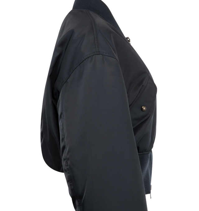 Image 3 of 3 - BLUE - SAINT LAURENT Bomber Jacket in nylon featuring cropped fit, padded, drop shoulders, rib-knit trims, fitted waist, silk lining, front zip closure, two jetted pockets with snap-button flap at the front and one inner welt pocket. 100% polyamide. Made in Italy.