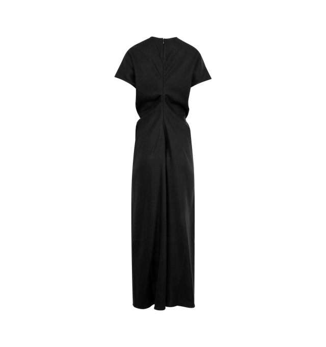 Image 2 of 2 - BLACK - TOTEME Slouch Waist Dress featuring curved satin panels that create a slouching effect at the waist, crew neck, short sleeves and a concealed back zipper. 100% viscose.