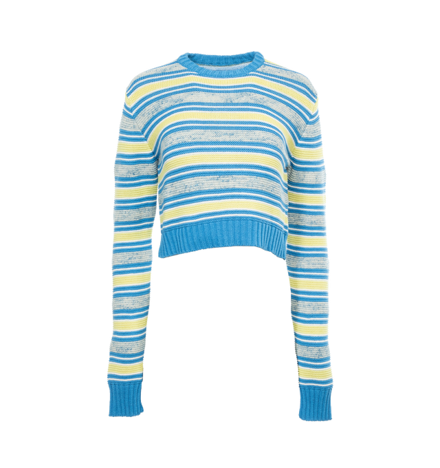 Image 1 of 3 - BLUE - ROSIE ASSOULIN Crewneck Sweater featuring striped pattern, ribbed edges, crew neck and long sleeves with dropped shoulders. 100% cotton. 
