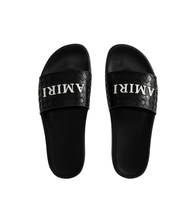 Image 4 of 4 - BLACK - AMIRI MA Quad Pool Slide Sandals featuring TPU pool slide sandals with raised MA quad monogram, contrast logo vamp, flat heel, open toe, slide style and rubber outsole.