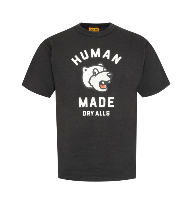 Image 1 of 2 - BLACK - HUMAN MADE Graphic T-Shirt featuring rounded body with no seams, double binder neck design for extra durability, polar bear graphic on the front and single heart logo on the back. 100% cotton. Made in Japan.