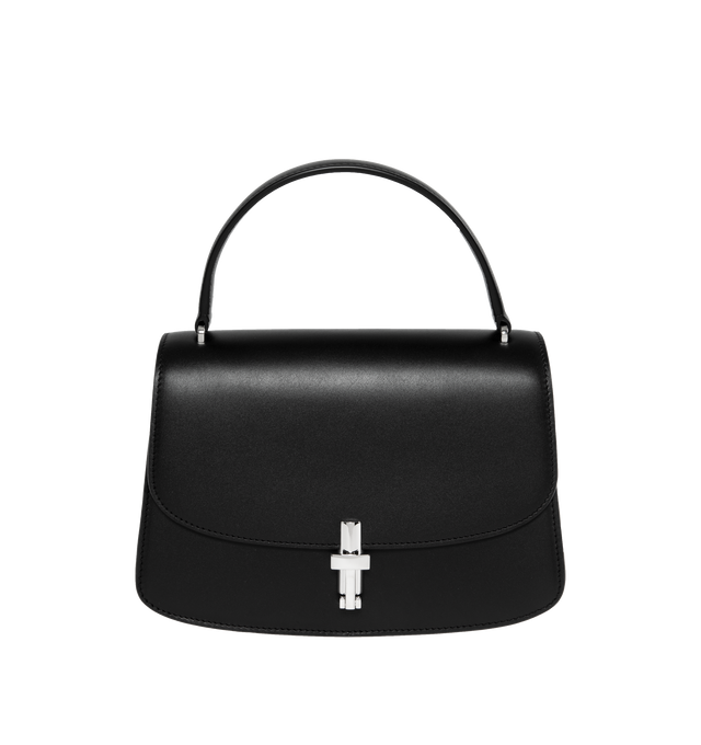 Image 1 of 3 - BLACK - THE ROW Sofia 8.75 Crossbody in Leather featuring classic structured handbag in sleek calfskin leather with adjustable shoulder strap and lock closure. 8.5 x 6 x 3.5 in. Strap drop: 20 in. 100% calfskin leather. Made in Italy. 