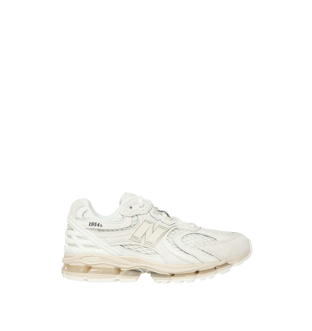 Image 1 of 5 - WHITE - New Balance 1954R Unisex Sneakers feature a suede and mesh upper inspired by the 2002 and 1906 models, combining breathable mesh with synthetic and pig suede overlays. ABZORB midsole cushioning absorbs impact through a combination of cushioning and compression resistance, while a traditional lace-up closure provides an adjustable fit. Upper: Synthetic, Mesh, and Pig Suede.