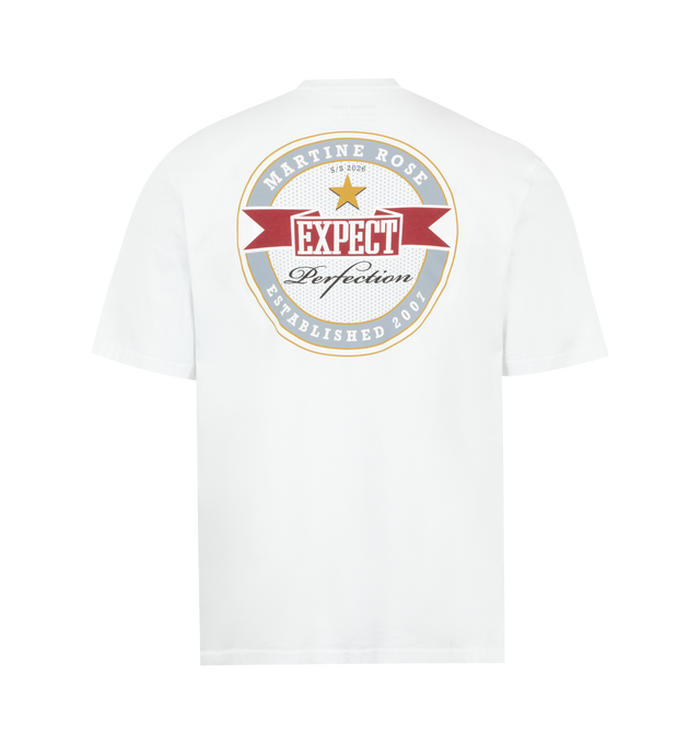 Image 2 of 2 - WHITE - MARTINE ROSE Classic T-shirt featuring cotton jersey T-shirt, rib-knit crewneck, short sleeves and logo graphic at front and back. 100% cotton. Made in Portugal.