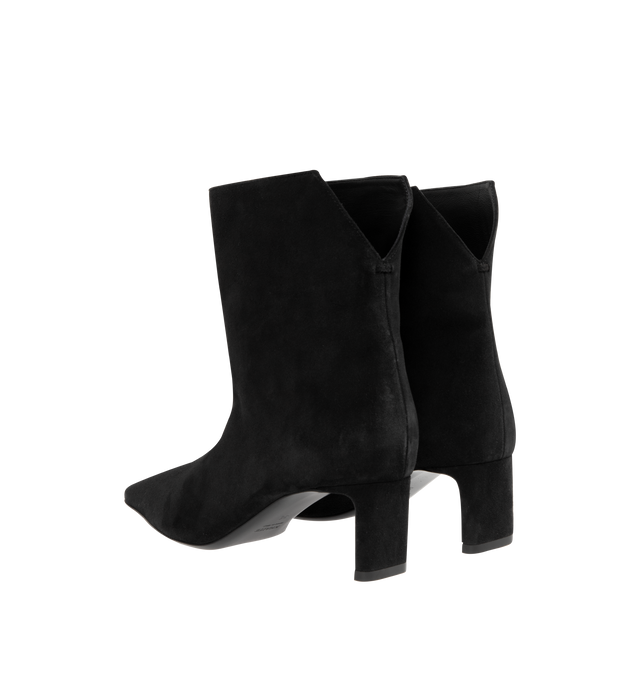 Image 3 of 4 - BLACK - KHAITE Ona Ankle Boot in Suede featuring square-toe, pull on ankle boot in velvety suede with sleek blade heel and tonal outsole. 55mm heel. 100% calfskin. Made in Italy.
