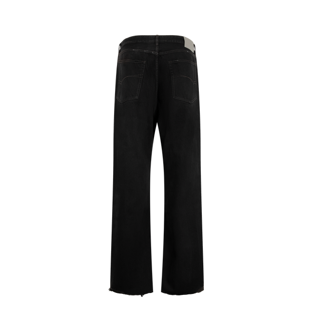 Image 2 of 3 - BLACK - Balenciaga Men's Regular-Fit Jeans are crafted from organic Japanese cotton denim and feature a mid-rise silhouette with a covered zip fly and button closure. Five belt loops, two slash pockets, two back pockets, and a grey leather Balenciaga patch at the back complete the design. Main Material: 100% Cotton. Pocket Lining: 100% Cotton. Leather Detail: Cowskin. Made in Japan.