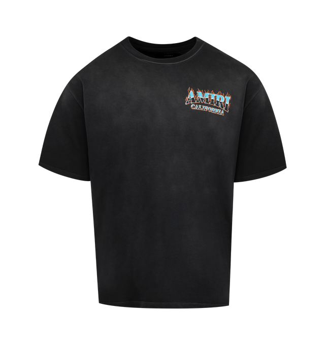 Image 1 of 2 - BLACK - AMIRI Sunny Place Tee featuring jersey tee, softened and distressed, oversized fit, slogan graphic on front and back, short sleeves an crew neck. 100% cotton.