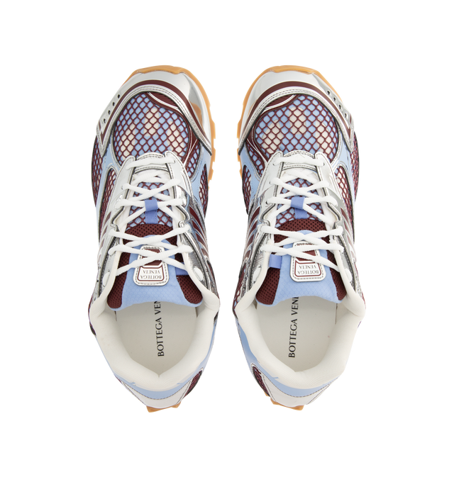 Image 5 of 5 - BLUE - BOTTEGA VENETA Orbit Sneaker featuring lace-up front, metallic rubber, mesh and fishnet panels, signature intrecciato weave and gripped soles. Rubber outsole. Made in Italy.