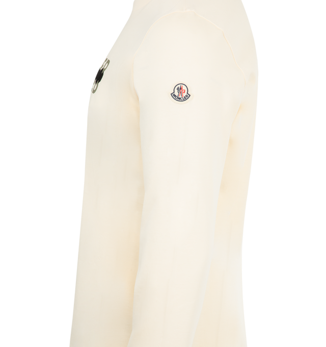 Image 3 of 3 - WHITE - MONCLER Logo Motif T-Shirt featuring, long sleeves, crew neck, logo on chest and patch on sleeve. 100% cotton.