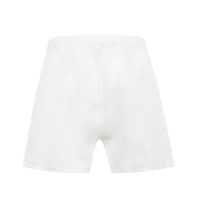 Image 5 of 6 - WHITE - DEIJI STUDIOS 03 Set featuring an oversized box fit linen shirt with wide arms and a front pocket. Mid rise, loose fitting boxer style shorts with a faux button down fly and an elastic waist for extra comfort. 100% OEKO-TEX 100 certified, GOTS certified organic and EU certified stone washed french linen.