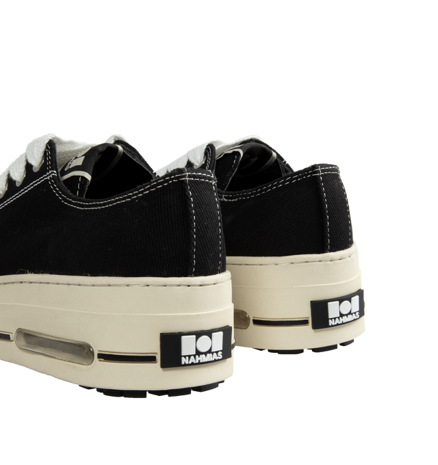 Image 4 of 5 - BLACK - NAHMIAS Five-O Canvas Sneakers featuring branded heel counter, logo lace lock, logo patch at the tongue, rubber toecap, front lace-up fastening, branded insole and flat rubber sole. 100% canvas. Rubber sole.