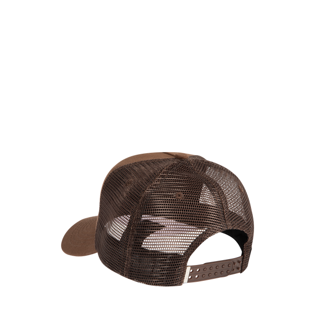 Image 2 of 3 - BROWN - AMIRI MA Trucker Hat featuring pieced mesh construction and a contrast embroidered logo graphic, mesh-paneled back and lined. Cotton/polyester. Made in USA.