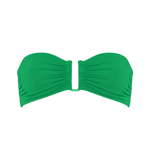 Image 1 of 6 - GREEN - ERES Show Bandeau Bikini Top featuring bust shirring at front and sides, U-shaped metal link between cups, side stays and branded large back clasp. 84% Polyamid, 16% Spandex. Made in Italy. 