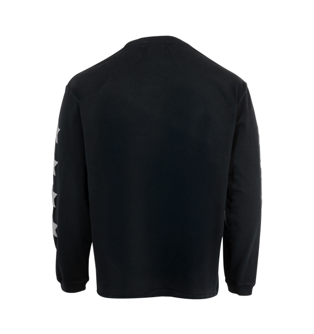 Image 2 of 3 - BLACK - RHUDE Cambridge State Champions Tee featuring rib-knit crewneck, logo graphic printed at front and on sleeves, long sleeves and dropped shoulders. 100% cotton. Made in USA.