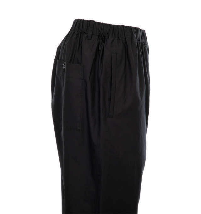 Image 4 of 4 - BLACK - LEMAIRE Poplin pants in a straight leg fit crafted from a silk-cotton blend featuring belt loops, two side welt pockets, rear patch pocket,  elasticated waistband with internal drawstring.  Unisex style in standard men's sizing. Outer: Cotton 80%, Silk 20%, Lining: Cotton 100%. 