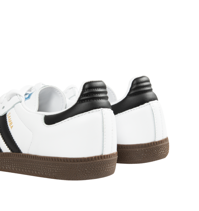 Image 3 of 5 - WHITE - ADIDAS Samba Classic Sneakers are a lace-up style with suede overlays, synthetic leather uppers, lightweight EVA midsole, and gum rubber outsoles. Unisex style in men's sizes.