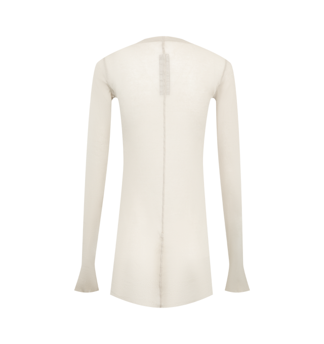 Image 2 of 2 - WHITE - Rick Owens Womens Long Sleeve Rib T-Shirt is crafted from lightweight organic cotton mini rib jersey. Features a slim fit, below-hip length, ribbed crew neck, long sleeves, raw-cut hem and cuffs, and the signature center back seam. Main Material: 100% Organic Cotton. Made in Italy.