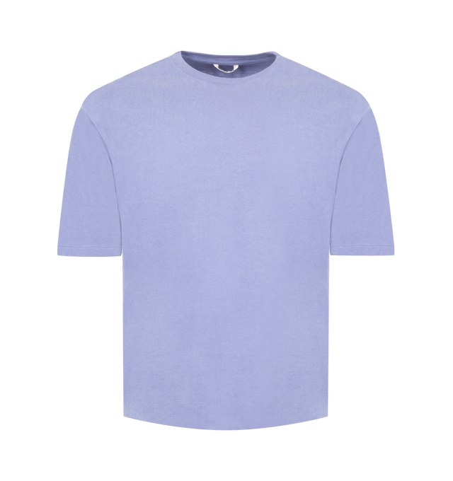 Image 1 of 2 - BLUE - AURALEE Brushed Organic Cotton Jersey Tee featuring short sleeves, crewneck and relaxed fit. 100% cotton.
