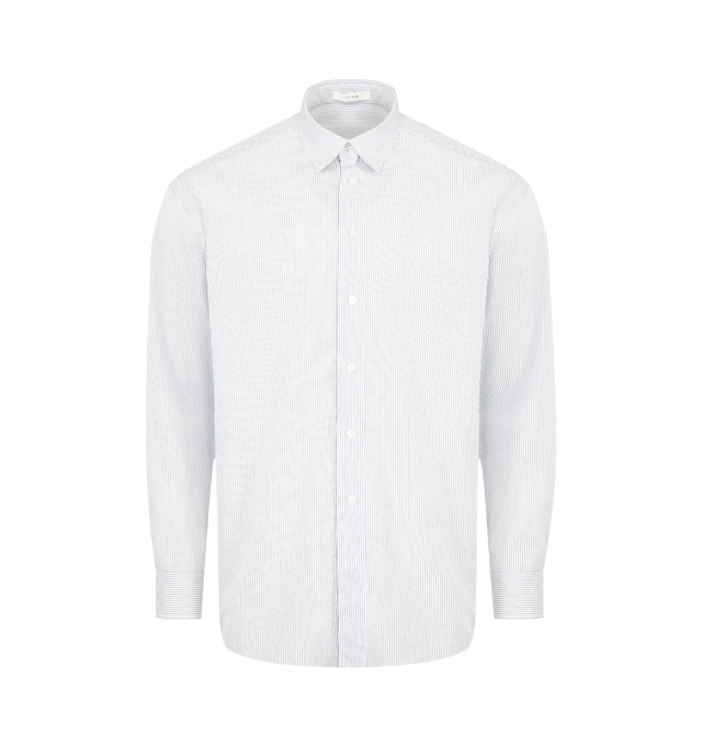 Image 1 of 2 - WHITE - THE ROW Miller Shirt featuring classic button-up shirt in washed cotton poplin with slim back yoke, curved hem, and exposed front placket with mother-of-pearl buttons. 100% cotton. Made in Italy.