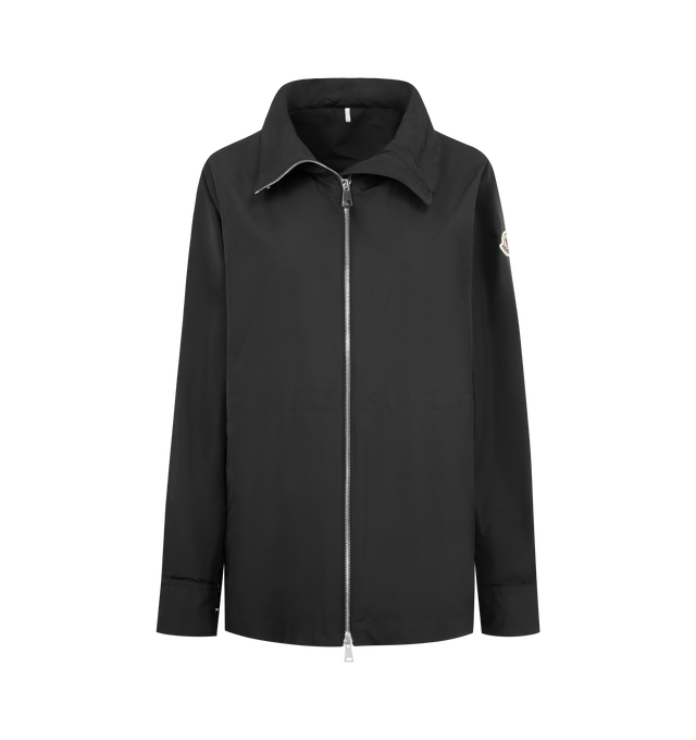 Image 1 of 4 - BLACK - MONCLER Enette Hooded Short Parka featuring micro lining, detachable and adjustable hood, zipper closure, zipped pockets, waist with drawstring fastening, adjustable cuffs and leather logo patch. 100% polyester.