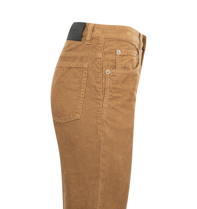 Image 3 of 3 - BROWN - SAINT LAURENT Clyde pants in corduroy featuring front button and zip closure, five-pocket jeans, wide leg, center crease, waistband with belt loops and saint laurent paris embossed leather jacron. 100% cotton. Made in Italy.