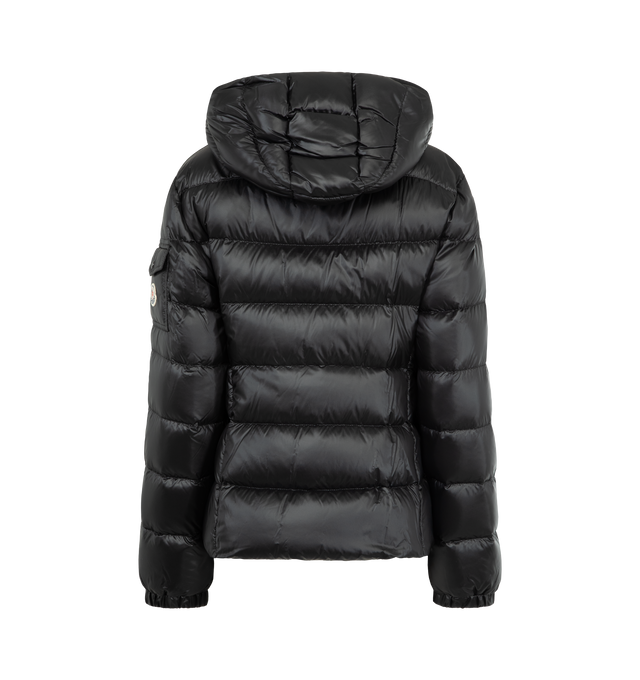 Image 2 of 3 - BLACK - MONCLER Glesse Hooded Short Down Jacket featuring longue saison lining, down-filled, hood, zipper closure, sleeve pocket with snap button closure, zipped pockets and adjustable cuffs. 100% polyamide/nylon. Padding: 90% down, 10% feather. Made in Moldova.
