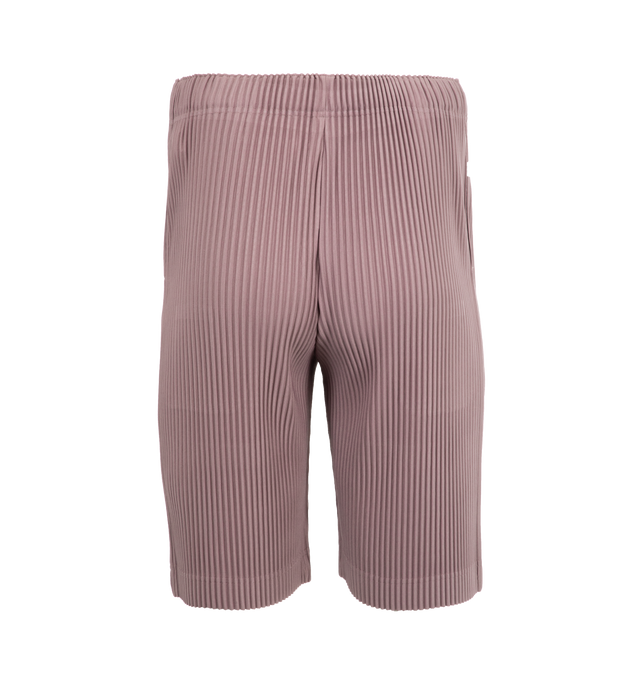 Image 2 of 4 - PINK - ISSEY MIYAKE Pleat Shorts featuring pockets on both sides, draw cord at the waist and a button-fly design. 100% polyester. Made in Japan.