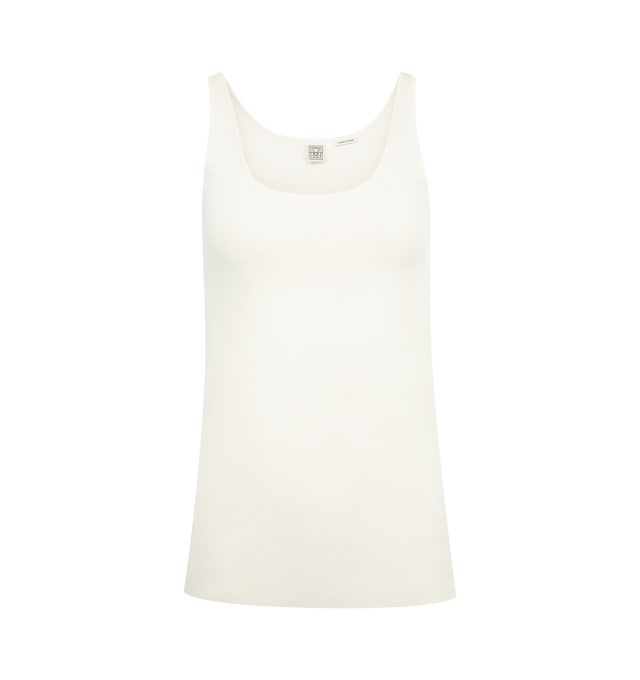 Image 1 of 2 - WHITE - TOTEME Compact Knit Tank Top featuring pull-on styling, front and back scoop neckline design and knit fabric. 53% viscose, 45% recycled polyamide, 2% elastane.