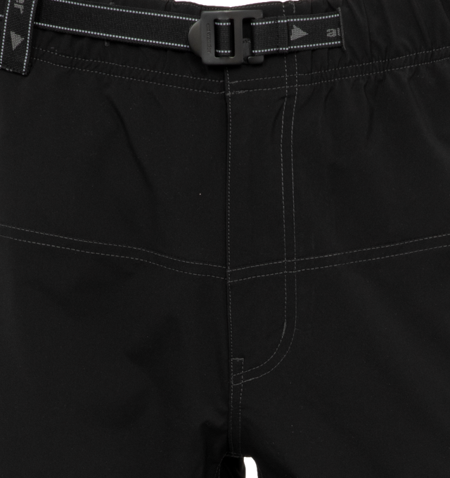 Image 4 of 4 - BLACK - AND WANDER Wave Shorts featuring classic, plain polyester water-repellent fabric with stretch, pockets with drainage holes and adjustable belt. 100% polyester. Made in China. 