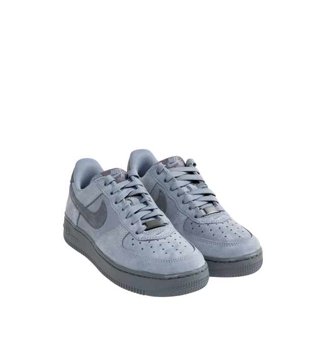 Image 2 of 5 - BLUE - NIKE Air Force 1 Low Retro Premium Sneaker featuring premium leather upper with perforated toe box, Nike Air technology and rubber outsole with heritage hoops pivot circles.